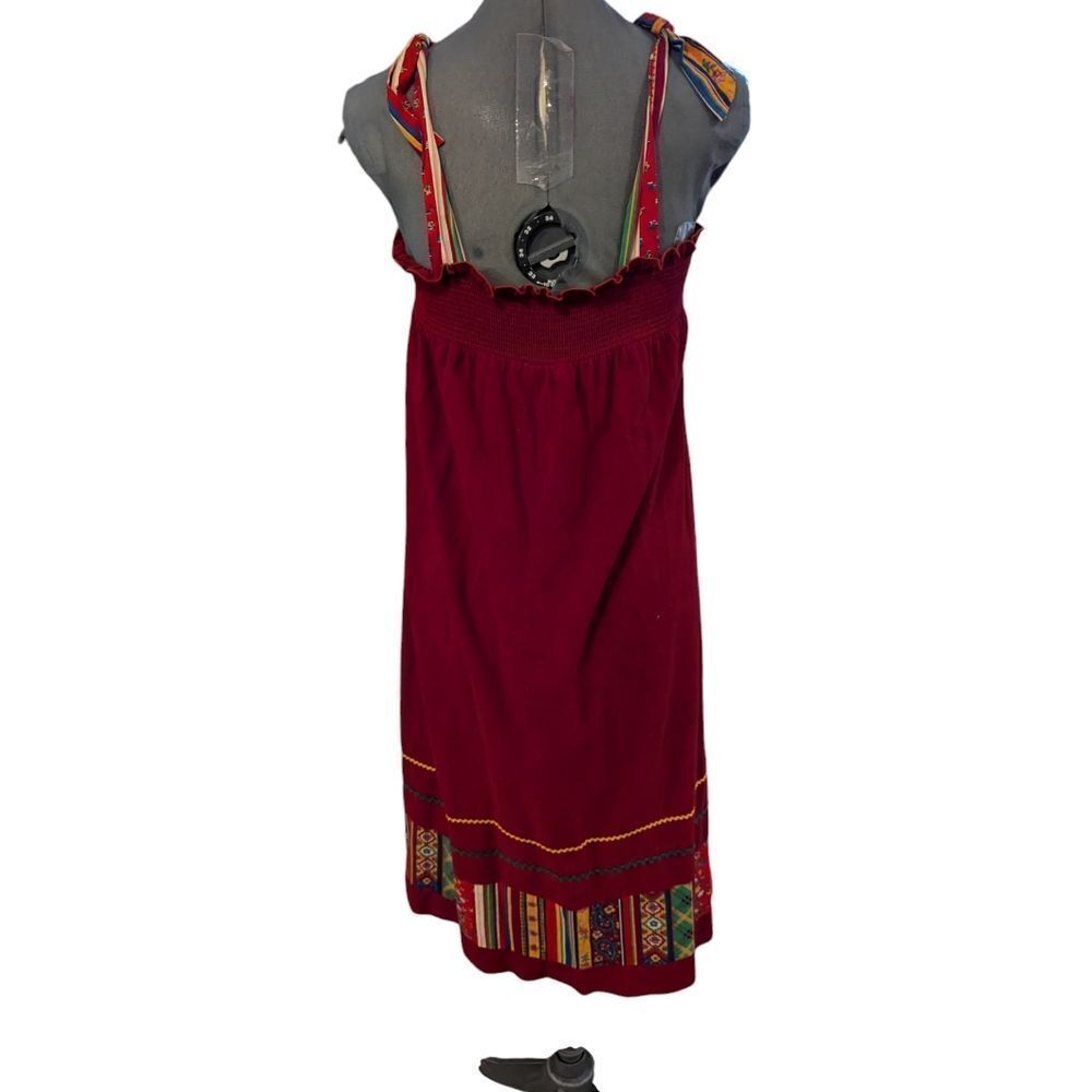 Boho 70s vintage patchwork red floral striped dress‎ women's size large - Picture 5 of 11